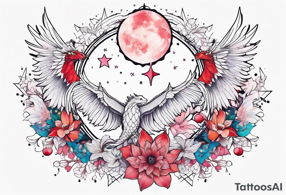 Constellation, wing , snow , cross , dragon female japan kawaii , flower tattoo idea