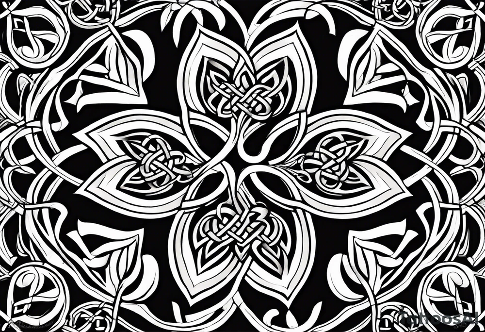 shaded four leaf celtic clover with different celtic knots in each leaf - trinity, love knot, spiral, dara tattoo idea