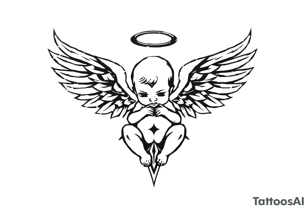 a baby angel with wings and a AR tattoo idea