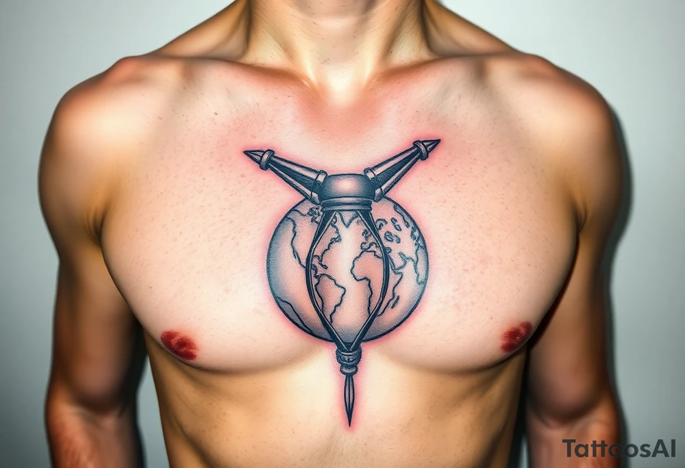 jupiter sign with bow hovering over the world tattoo idea
