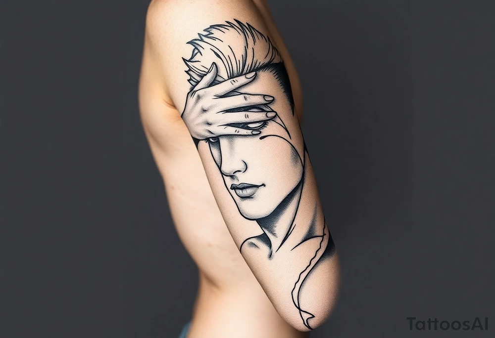 a naked man covering his eye tattoo idea