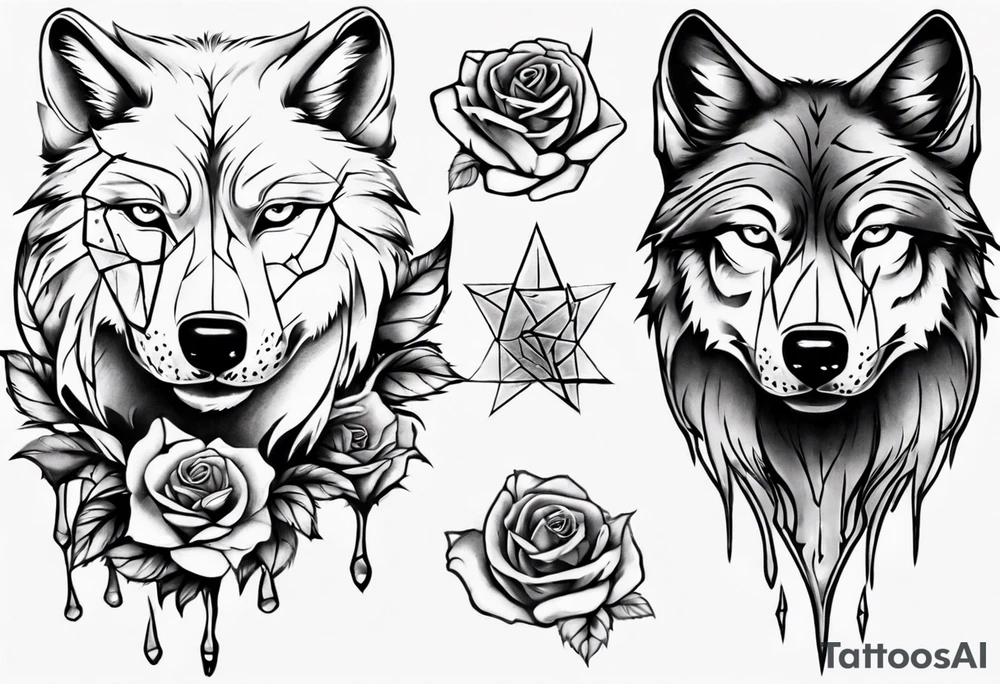 Wolf with roses and broken glass tattoo idea