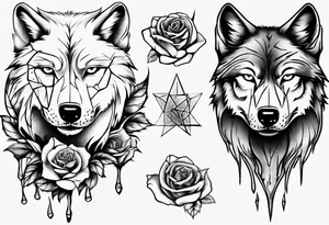 Wolf with roses and broken glass tattoo idea