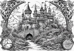 The words "Why not now?" are surrounded by Howel's moving castle tattoo idea