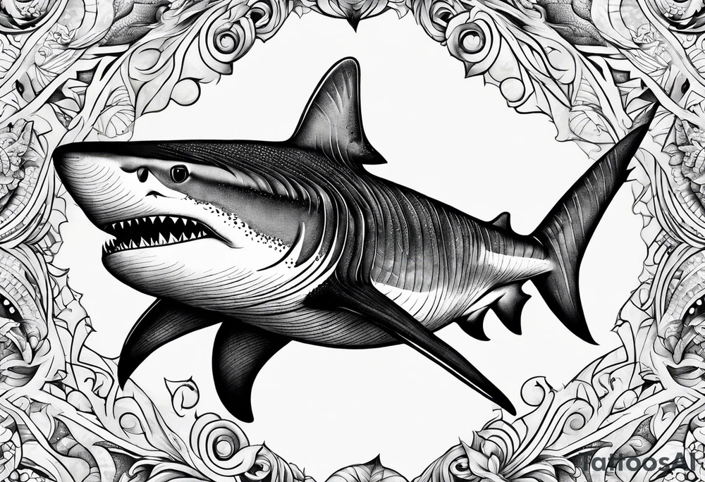 tiger shark with cool texture pattern top view tattoo idea