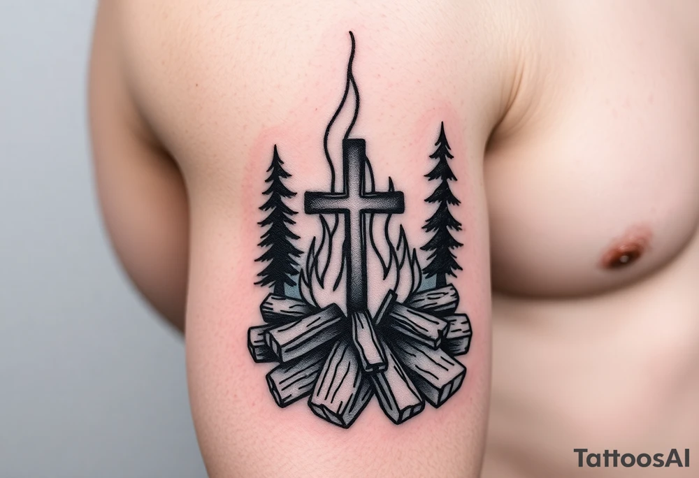 Campfire with cross hidden in the flames include the great outdoors tattoo idea Campfire with cross hidden in the flames include the great outdoors tattoo idea