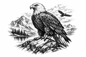 an eagle standing on a rock,landscape. tattoo idea