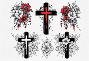 a bleeding cross covered in flowers tattoo idea