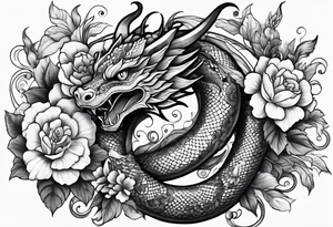 Snake dragon with flowers tattoo idea