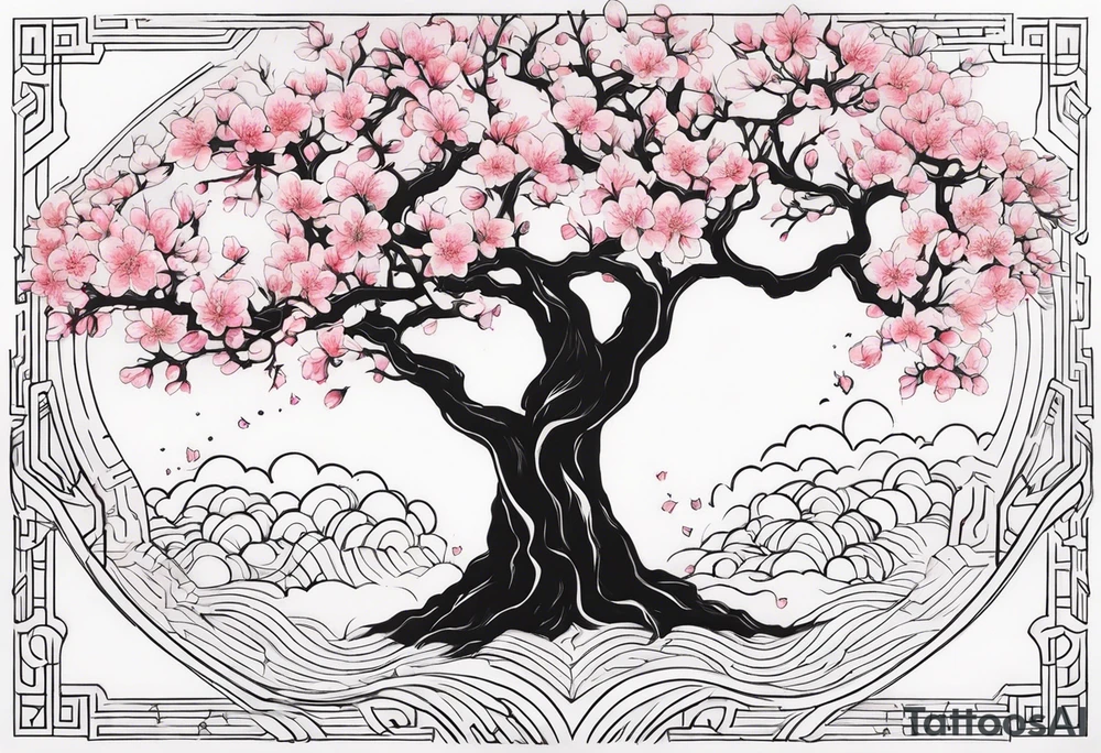 I love you in another language with cherry blossom trees coming im and out of it tattoo idea
