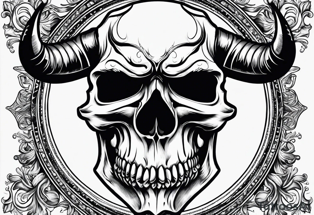 skull of a bull with a line frame, realistic, simple tattoo idea