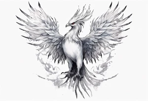 a white phoenix wearing a simple iron crown tattoo idea