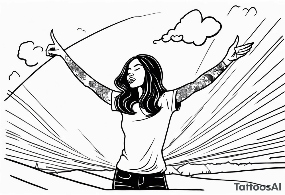 Silly. odd woman ugly dancing pointing her fingers up in the sky. tattoo idea