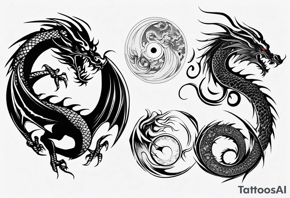 asymmetrical yin yang dragon tattoo idea