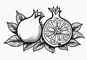 2 pomegranates with flowers small tattoo idea