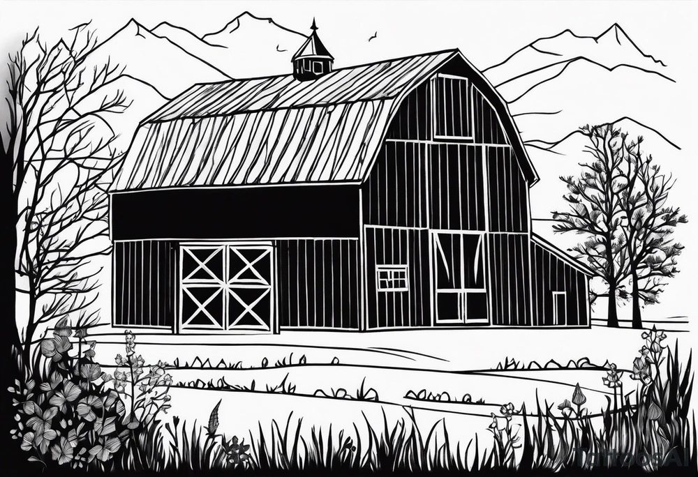 Rustic Barn Silhouette tattoo idea