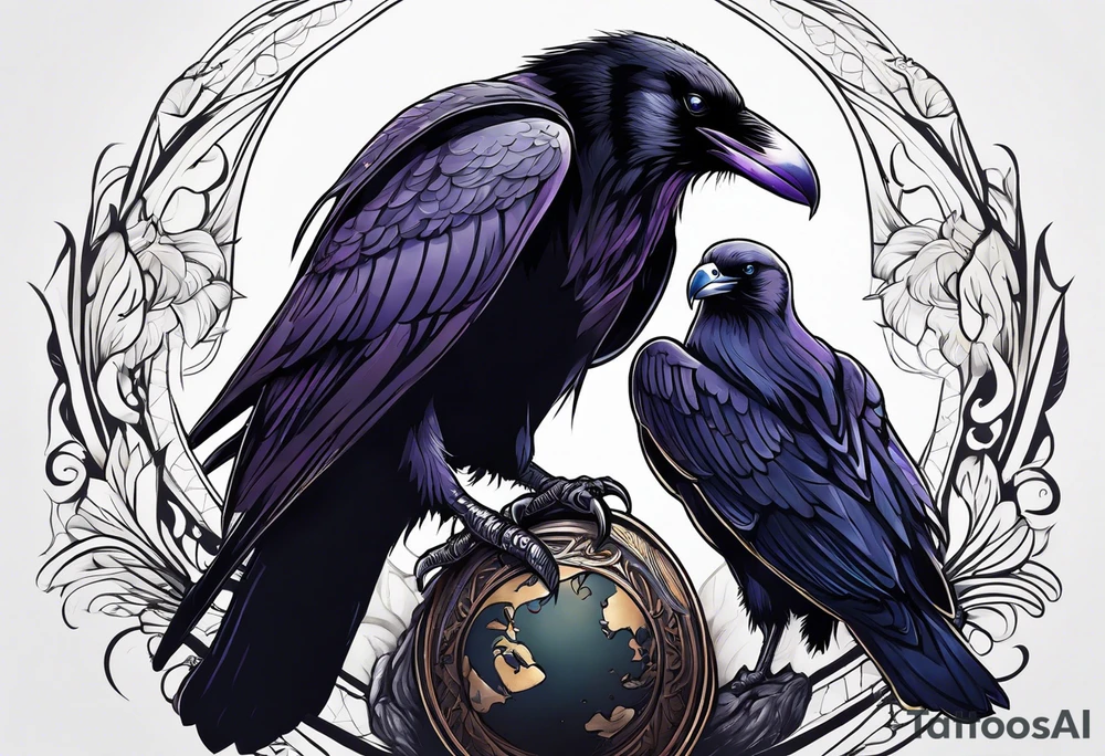 raven dad and osprey mother raising a family tattoo idea