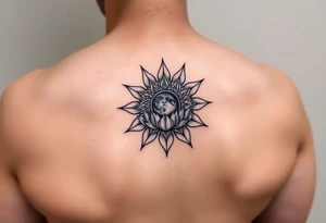 celestial sun and moon embrace with lotus flower tattoo idea