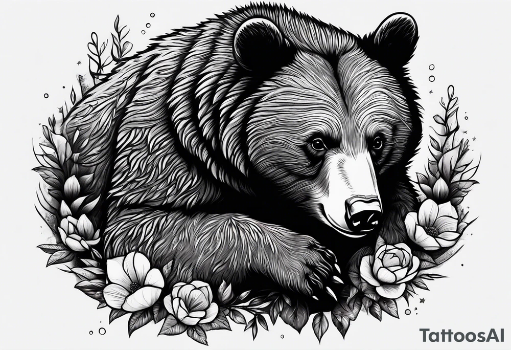 black bear hugs  hedgehog tattoo idea