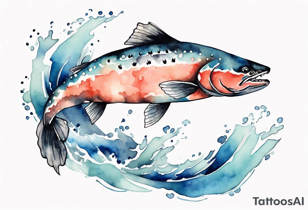 watercolor of a solitary salmon tattoo idea