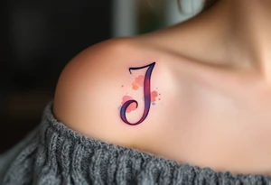 Soft watercolor "J" in blended hues of coral, peach, and rose pink. tattoo idea