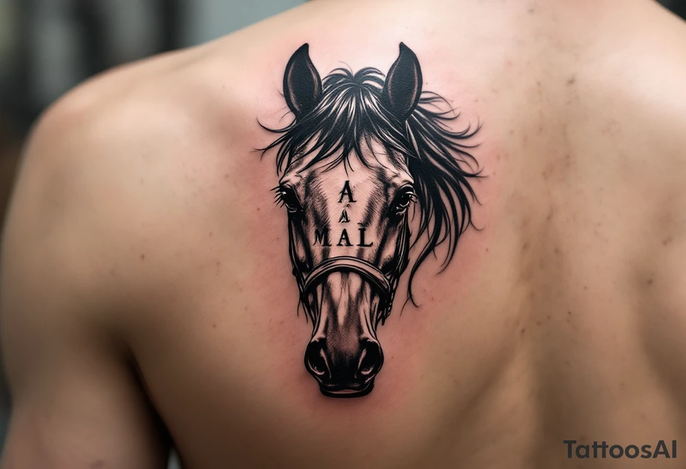 horse silhouette
from the front
with littles letters M A L tattoo idea