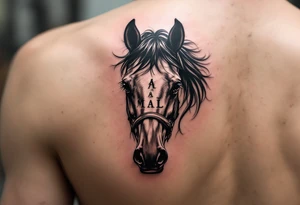 horse silhouette 
from the front
with littles letters M A L tattoo idea