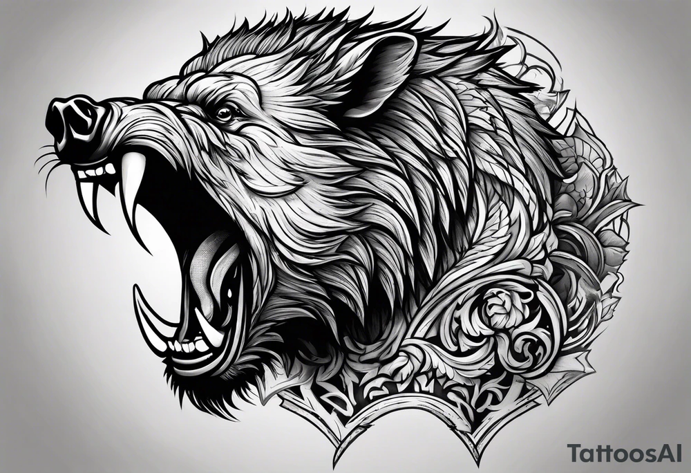 angry boar front tattoo idea