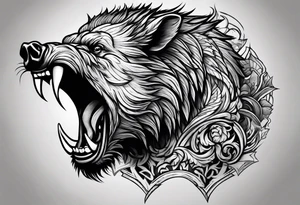 angry boar front tattoo idea