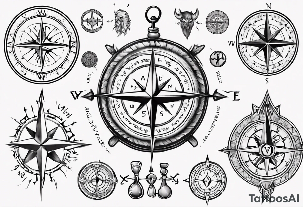 compass with viking runes tattoo idea
