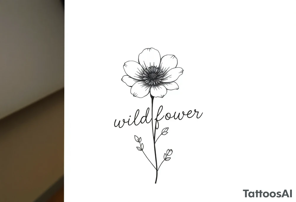 A flower with the word wildflower as the stem tattoo idea