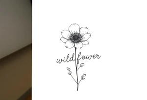 A flower with the word wildflower as the stem tattoo idea