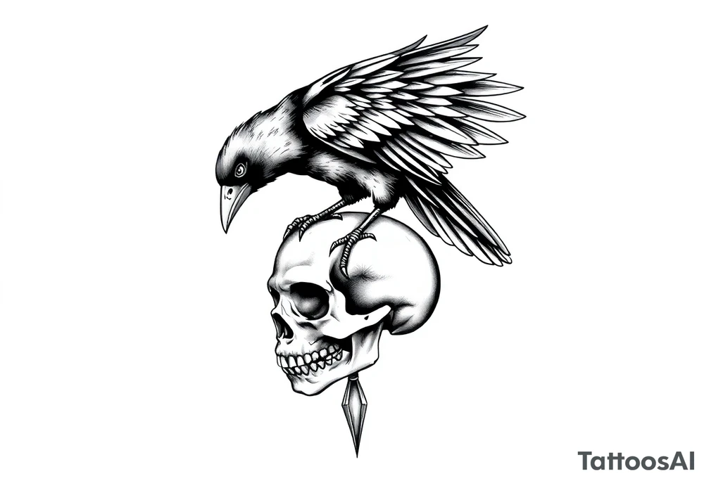 crow perched on skull tattoo idea