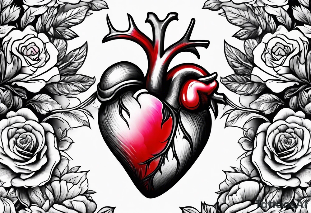 Bleeding heart in roses tattoo idea