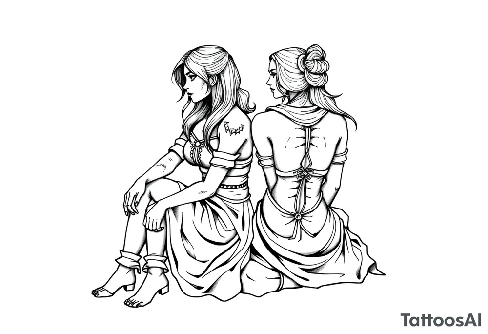 Two sisters sitting next tattoo idea