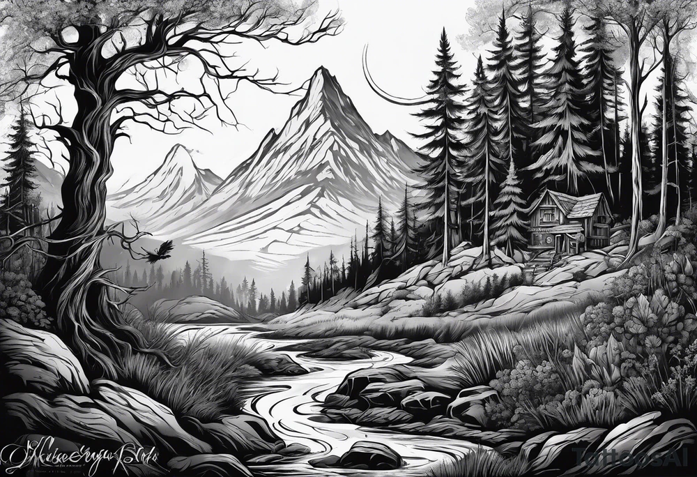 Leshy creepy looming danger skinny tattoo idea