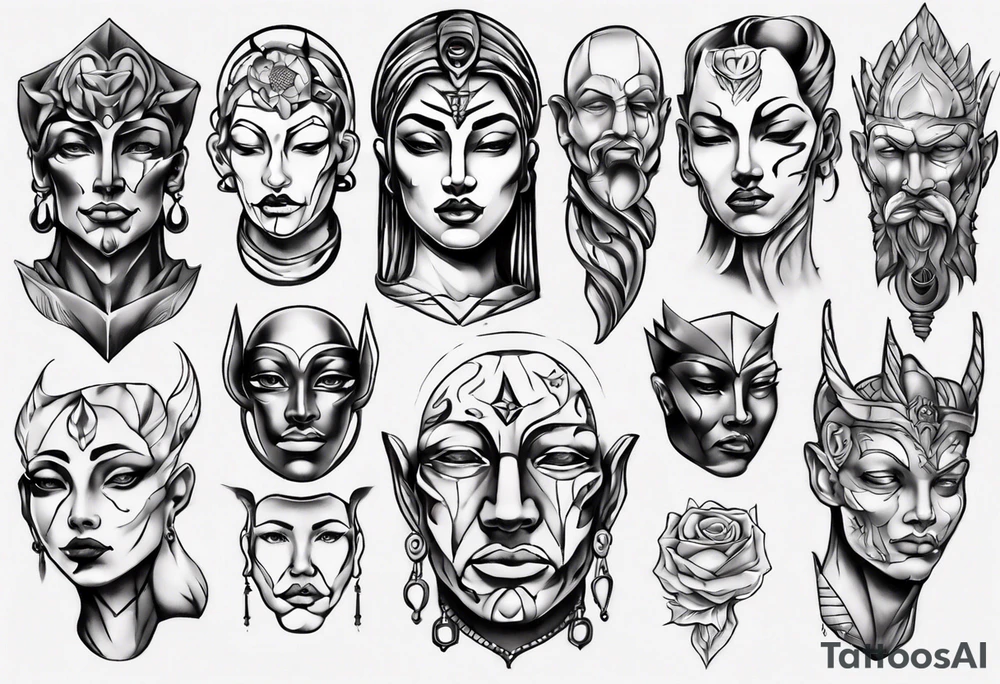 Simple face statue tattoo idea