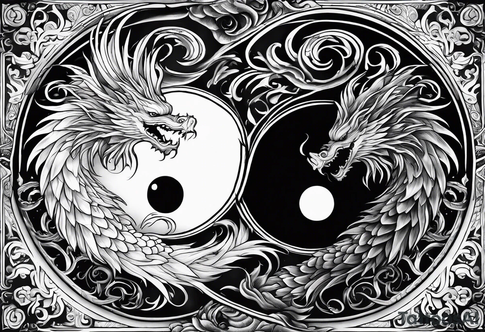 Yin and yang with dragon and phoenix tattoo idea
