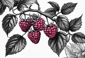 a long raspberry branch with lots of leaves and no shading tattoo idea