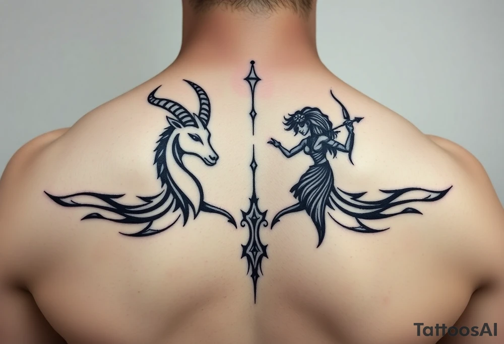 Male Capricorn and female Sagittarius couple high school sweethearts tattoo idea