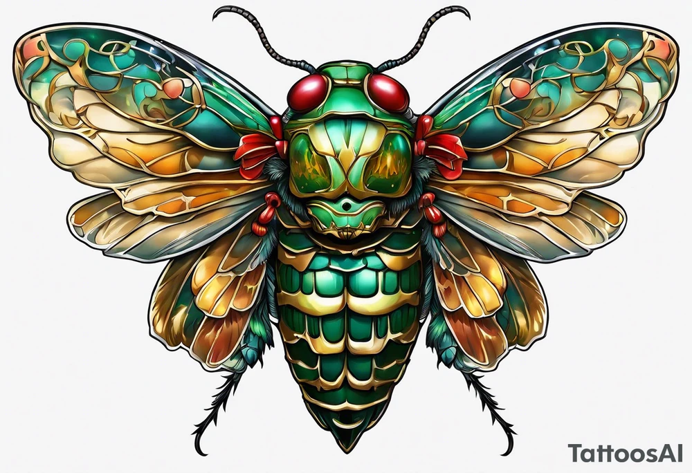 cicada with human skull tattoo idea