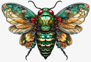 cicada with human skull tattoo idea