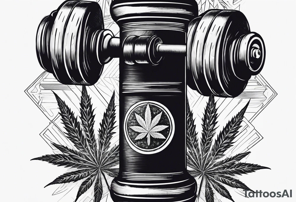 A dumbell with marijuana around tattoo idea