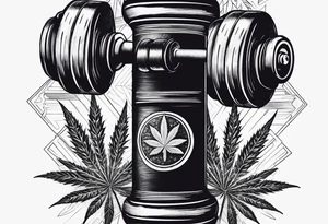 A dumbell with marijuana around tattoo idea