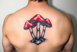 Anaglyph of 3 brightly colored psychedelic mushrooms tattoo idea