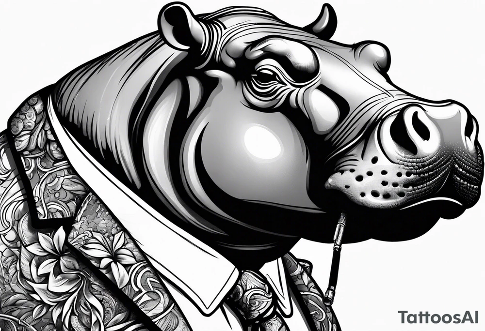 hippo smoking cigarette tattoo idea