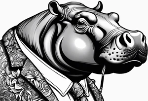 hippo smoking cigarette tattoo idea