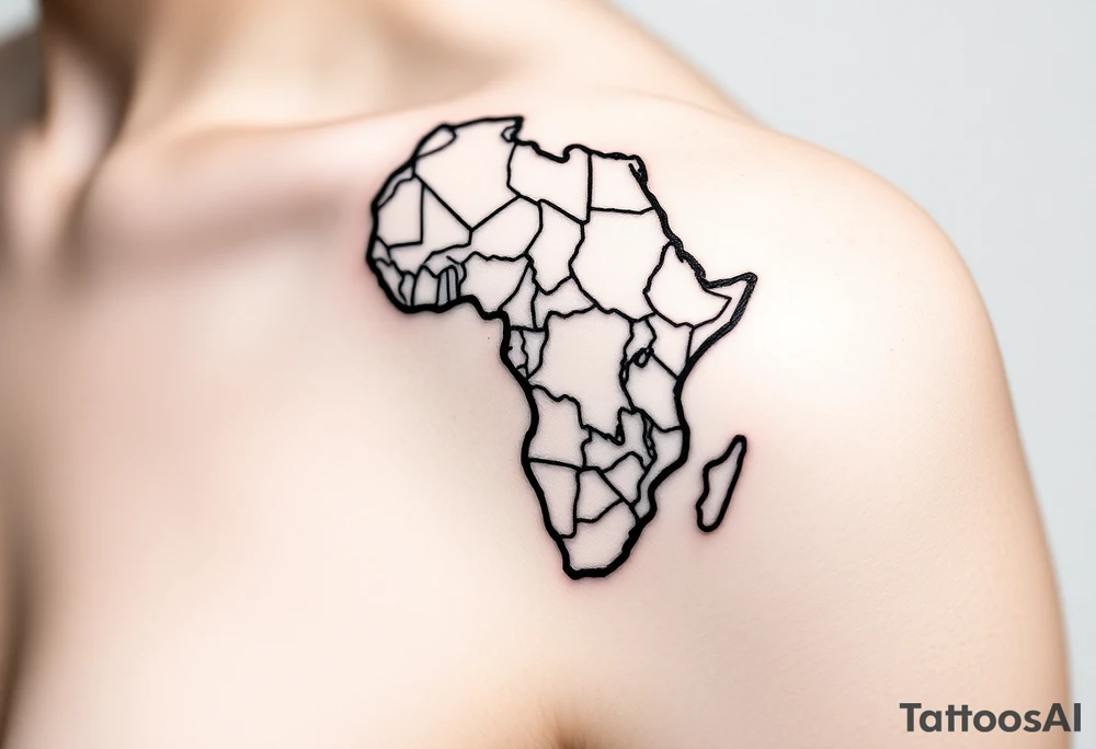 create a shoulder tattoo. I want a map of africa with south sudan outlined. ensure the country of south sudan is outlined by itself tattoo idea