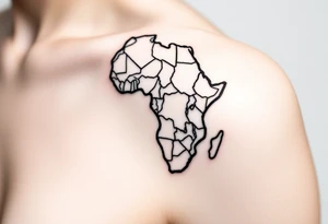 create a shoulder tattoo. I want a map of africa with south sudan outlined. ensure the country of south sudan is outlined by itself tattoo idea