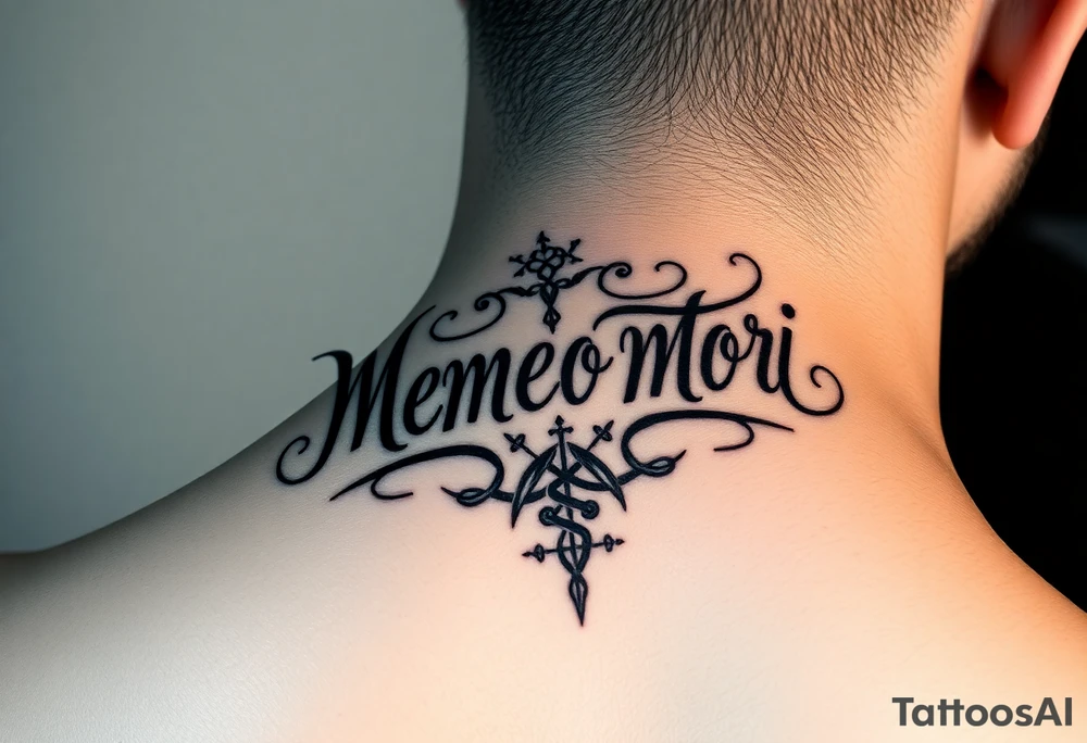 I want a writing tattoo with memento mori to make it on the upper part of the palm, tattoo idea